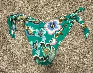 Aerie Printed Tie Super High Cut Cheekiest Bikini Bottom in a green tropical floral thumbnail 1