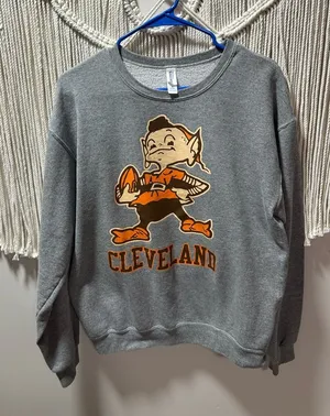 Jerzees Gray Sweatshirt with Orange Cleveland Mascot Graphic thumbnail 1