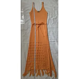 Vici Caliana Tassel Cover-Up Maxi Dress Size L Orange Boho Style Sleeveless EUC thumbnail 11