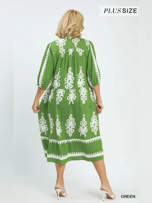 New! Umgee Plus Size Green Cream Abstract Midi Dress Size 2X thumbnail 5