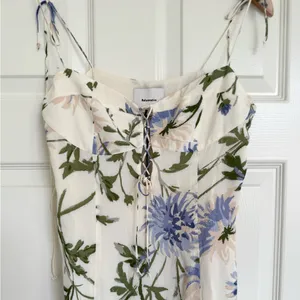 Reformation Emely Dress Midi Length Serenity Ivory Lilac Floral Lace Up French 8 thumbnail 10