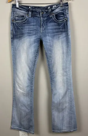 Miss Me‎ Boot Jeans 30 Blue Denim Y2K Cross Bling Studded Pockets Stretch Denim thumbnail 1