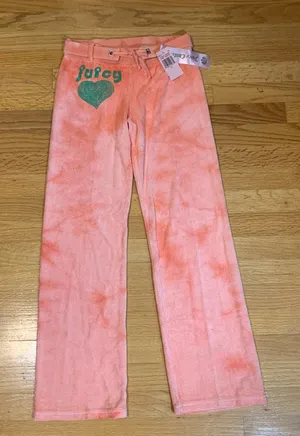 Juicy Couture Gela Pam Velour Citrus Cooler Terry Fashion Pants Coral Women's 12 thumbnail 1