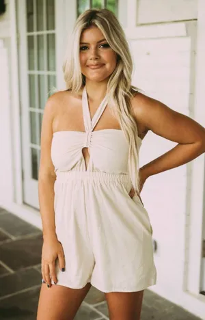 These Three Boutique Textured Halter Romper thumbnail 2