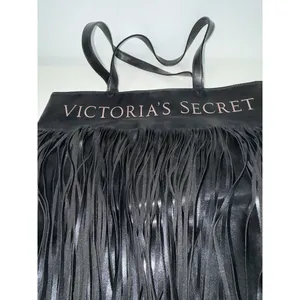 Victorias Secret Limited Edition Flirty Fringe Tote Bag Black Faux Leather Goth thumbnail 3