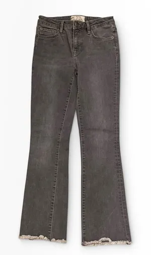 Free People Washed Black Low Rise Flared Jeans Raw Hem‎ Cropped Size 24 Slim Fit thumbnail 1