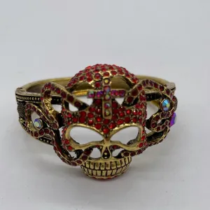 Skull Head Cuff Bracelet w/ Red Rhinestones thumbnail 6