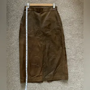 Brown Genuine Leather Midi Skirt High Waist Straight Size 9 Vintage thumbnail 12