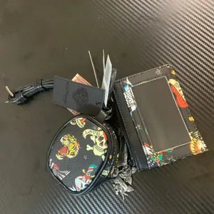 Ed Hardy Crossbody Wallet Set Women OS Black New Tattoo Print Vegan Leather Y2K thumbnail 2