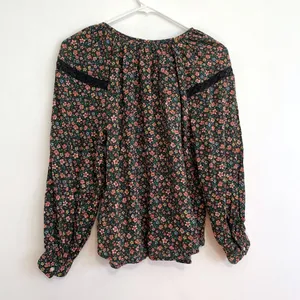OLD NAVY Long Sleeve Lace Trimmed Floral Print Blouse Brown Button Cottagecore thumbnail 10