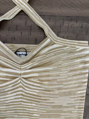 Striped Halter Ruched Crop Top in Cream and Beige thumbnail 2