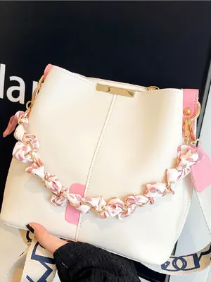 Beige and Pink Women’s Shoulder Bag with Braided Scarf Detail thumbnail 4