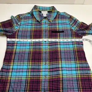 Soft Surroundings‎ Blue Plaid Highlands Flannel Button Shirt Womens Size Medium thumbnail 6