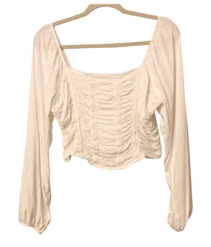Hollister Long-Sleeve Ruched Bodice Top in White Size Large EUC thumbnail 1