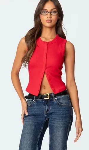Edikted Top Basal Button Up Tank Top thumbnail 1