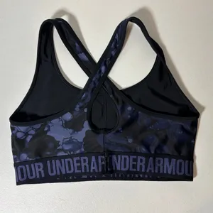 Under Armour Women Size M Crossback Mid Sports Bra Compression Blue Camo NO PADS thumbnail 3