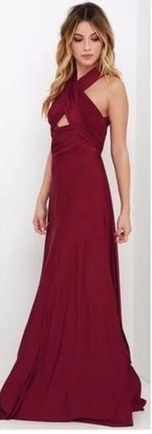 NWT Lulus Burgundy Tricks of the Trade Taupe Convertible Maxi Dress Size Small thumbnail 1