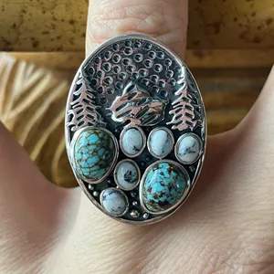 White Buffalo Turquoise Blue Turquoise Sterling Silver Forest Ring Size 7 thumbnail 1