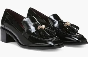 NWOB Franco Sorto Donna Block Heel Tassel Faux Patent leather Loafers Black 6M thumbnail 1