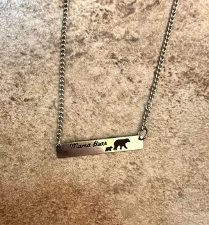 Silver bar mama bear and cub necklace thumbnail 1