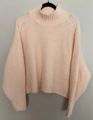 Pilcro Dawn Mock-Neck Chunky Sweater Cream/Peach Women's Size Large thumbnail 1
