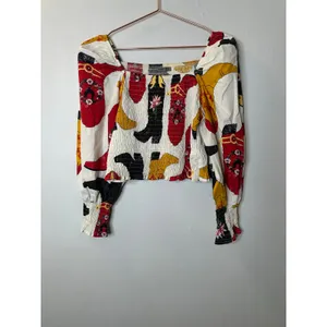 Boutique Black Red Cowboy Boots Square Neck Smocked Top size Small thumbnail 2