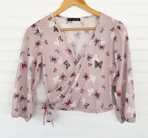 Luna Moon Pink Butterfly Wrap Quarter Sleep Top Blouse‎ Size S thumbnail 1
