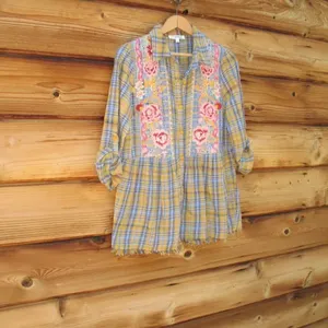 Plaid Embroidered Flannel Shirt Top thumbnail 3