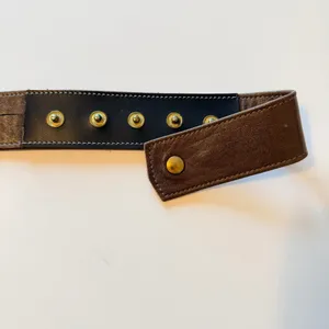 Handmade 90s Vintage asymmetric waist belt, buttery soft leather, brown, snaps closure, S thumbnail 8