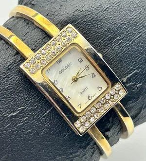 Vintage Golden Gold-tone Mother Pearl Bangle Quartz Watch Working New Battery thumbnail 1