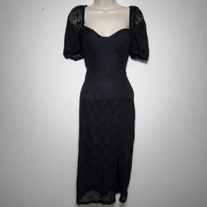 H&M Women Whimsigoth Vamp Babydoll Dress Small Black Lace Square‎ Neck Midi Slit thumbnail 10