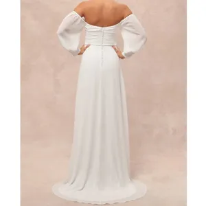 NEW Lulus Lux Bridal Adorna White Off-the-Shoulder Semi-Sheer Chiffon Maxi Dress thumbnail 2