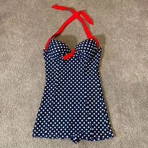 Women’s Swimsuit Bathers Halter Neck Boy Leg with Polka Dots Size 6-8 NEW thumbnail 4