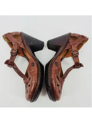 Born Charisma Mary Jane Brown Leather Cutout T-Strap Wedge Heels Size 10 thumbnail 5