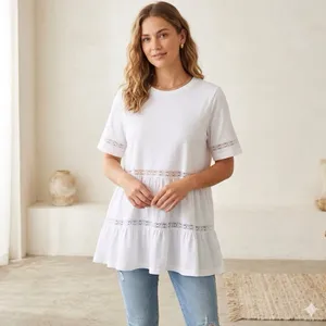 ASOS White Lace Trim Tiered Peplum Oversized Top Size 6 #cottagecore thumbnail 3