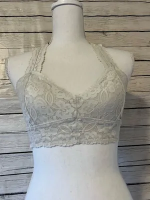 Free People GALLOON LACE RACERBACK BRALETTE IN Pale Gray thumbnail 2