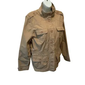 L.L. Bean Women’s Utility Chic Cargo Jacket Sz M-Reg Beige Pockets Military thumbnail 3