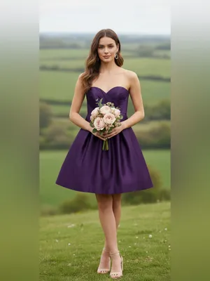 Bill Levkoff Purple Satin Strapless Sweetheart Dress Size 10 Formal Wedding EUC thumbnail 4