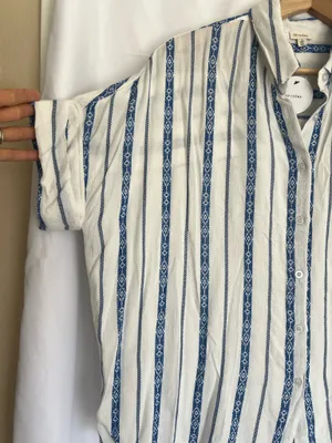 En Crême Blue & White Vertical Stripe Button-Down Shirt thumbnail 4