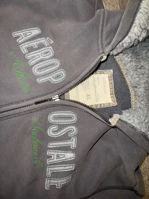 Y2K Vntge Aeropostale 87 Grey Half Zip Hoodie w/ Faux Fur Hood XL thumbnail 4