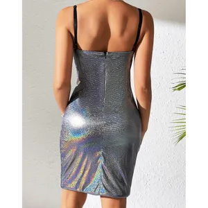 NWT Womens Silver Holographic Metallic Bodycon Party Midi Dress Medium thumbnail 2