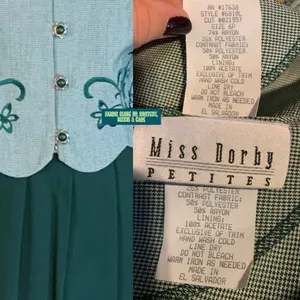 Miss Dorby Vintage 1990'S Green & White One Piece Dress With Tie Back Belt (6p) thumbnail 13