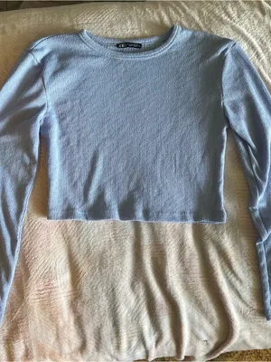 Zara Light Blue Ribbed Cropped Crewneck Sweater Fairy Pastel Layering Knit thumbnail 2
