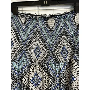 Cato XL Strapless Maxi Dress Blue Black Geometric Smocked Boho Stretch thumbnail 4