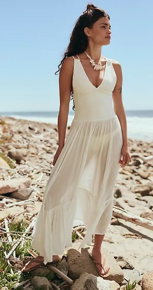 FREE PEOPLE WHITE FUN IN THE SUN MAXI DRESS SZ Large thumbnail 1
