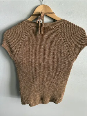 Commense S Brown Layered Wrap Knit Top Halter Tie Short Sleeve Y2K thumbnail 6