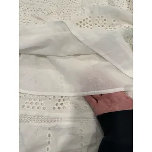 Joie Midi Skirt Women's Large White Cotton Boho A-Line Eyelet Lace Tiered thumbnail 6