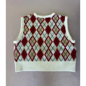 Zara Argyle Sweater Vest Preppy Academia Knit‎ Top Sleeveless Large thumbnail 5