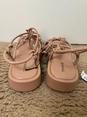 Torrid Tie Ankle Strappy Flatform Sandals in Camel NWT Size 8WW thumbnail 5