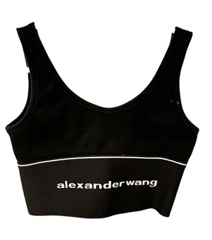 Alexander Wang logo elastic bra in ribbed jersey in Black Tank Top Size XL thumbnail 1
